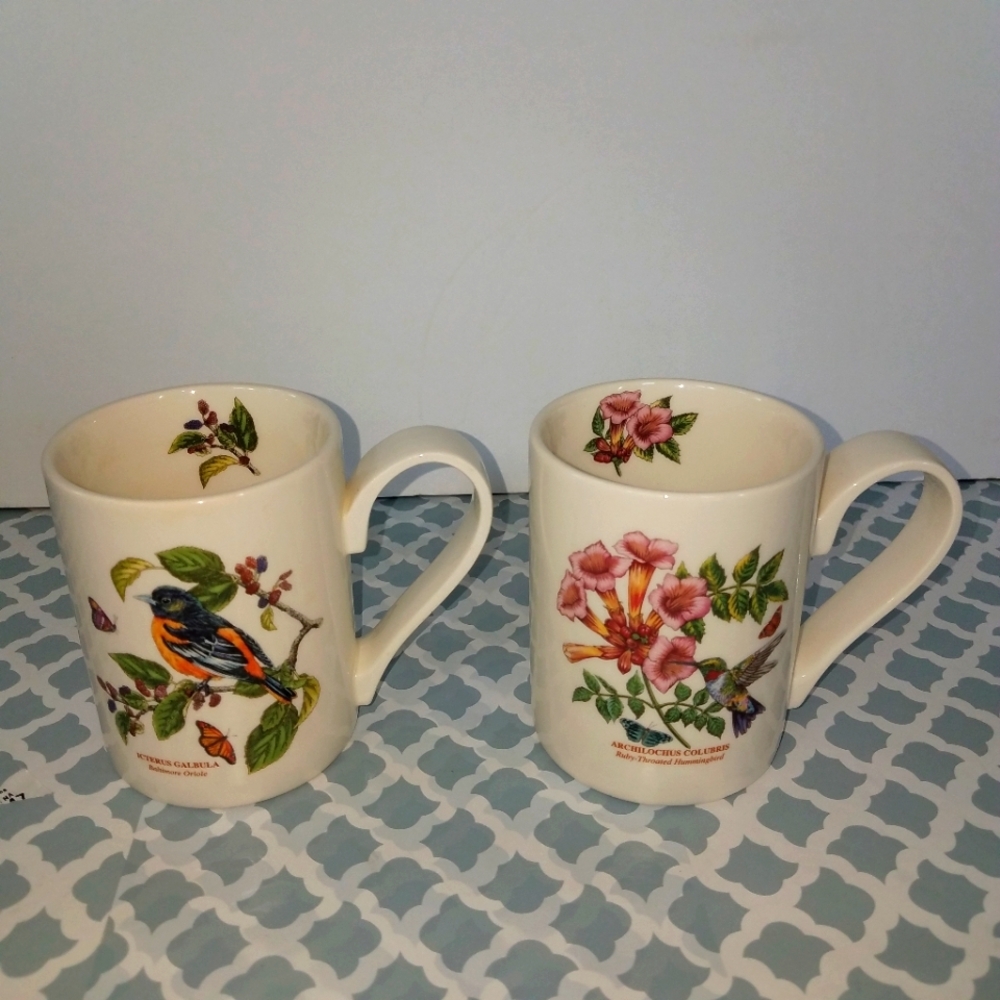Portmeiron Botanic Garden Birds Oriole and Hummingbird Pair Mugs